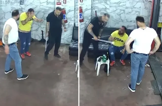 Oto tamircide levye ile dövüldü; o anlar kamerada