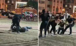 Parkta birbirlerine tekme ve yumruklarla saldırdılar