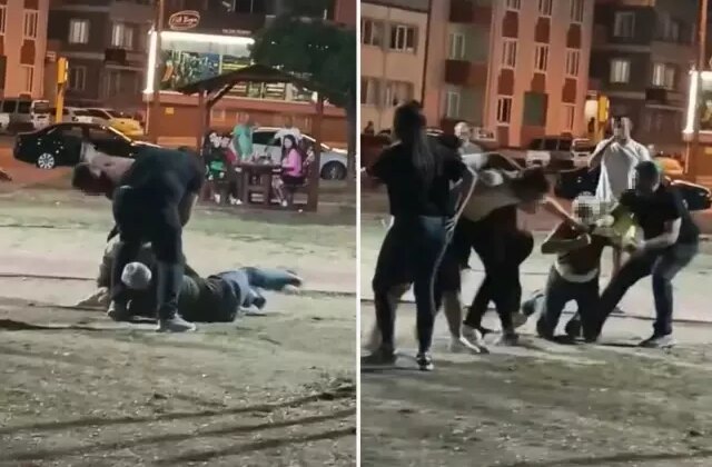 Parkta birbirlerine tekme ve yumruklarla saldırdılar