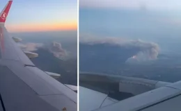 Sakarya’daki orman yangının boyutu yolcu uçağından böyle görüntülendi