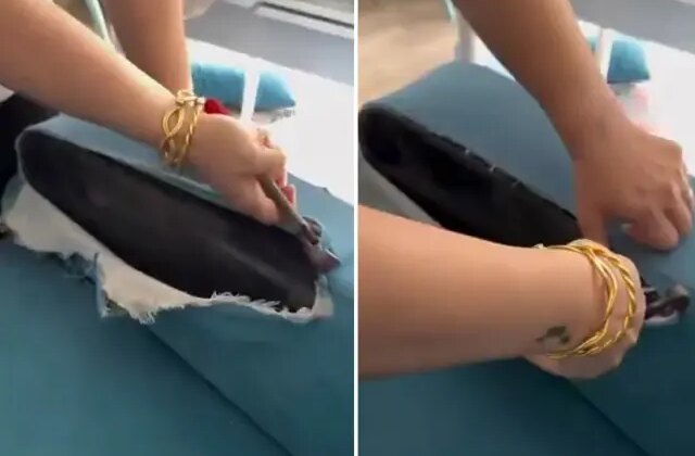 Sıfır mobilya aldığını düşünen evli çift, koltuğun kumaşını yırtınca şoke oldu
