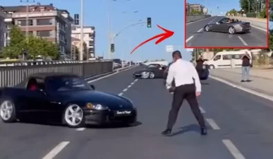 Trafik magandaları kırmızı ışıkta yolu kapatıp drift attı