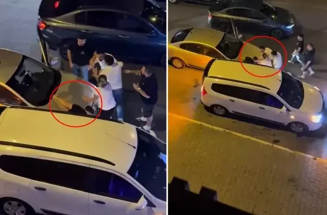 Trafikte dehşete düşüren görüntü! İki araç arasına sıkıştırdığı şahsı böyle darbetti