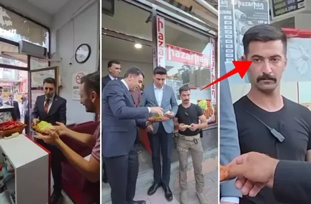 Tunceli Valisi Aygöl’ün esnaf ziyaretine damga vuran an! Korumanın bakışlara dikkat