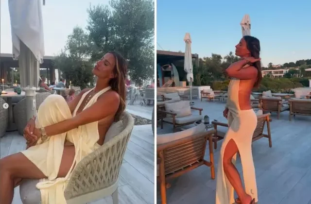 Ünlü oyuncu Yunanistan tatilinde giydiği yırtmaçlı elbise ile ağızları açık bıraktı