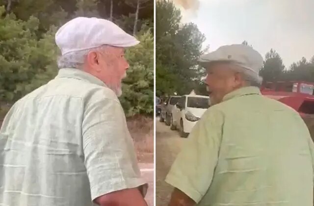 Yangının ortasında gözyaşları içinde eşini aradı