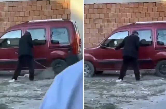 Yavru köpeğe sopayla defalarca vurdu