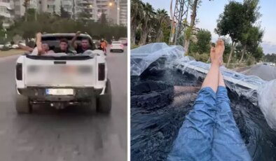 Aracın kasasını havuza çevirip arkadaşlarıyla gezerken 60 bin TL ceza yedi