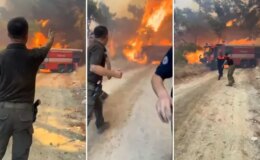 Çanakkale’deki orman yangınında itfaiye ekibi alevlerin arasında kaldı: Eyvah, kaç kaç