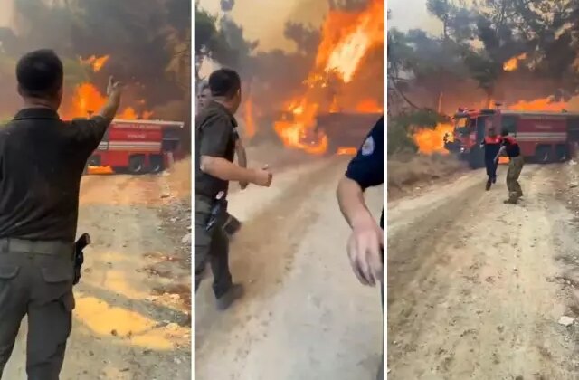 Çanakkale’deki orman yangınında itfaiye ekibi alevlerin arasında kaldı: Eyvah, kaç kaç