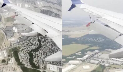 Yolcu uçağının kanadındaki flap havada kısmen koptu