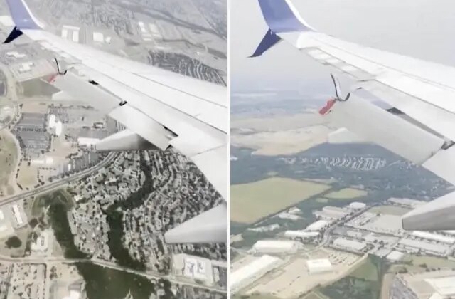 Yolcu uçağının kanadındaki flap havada kısmen koptu