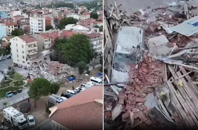 Depremin vurduğu Sındırgı havadan görüntülendi