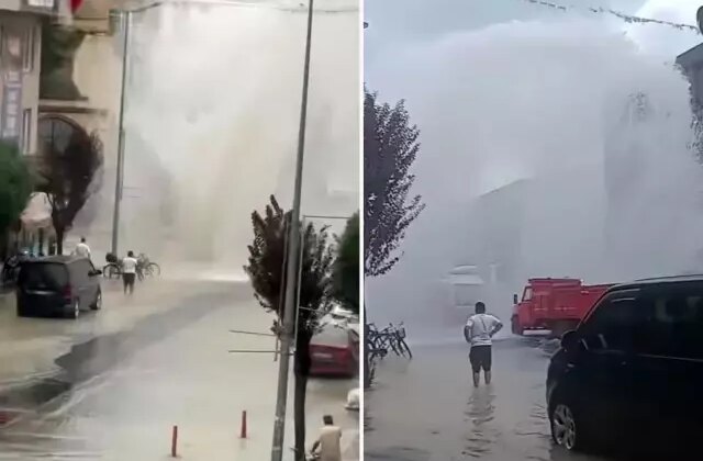 Düzce’de su borusu patladı: 5 metre su fışkırdı