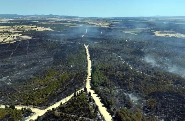 Edirne’deki yangının verdiği hasar dron kamerasında