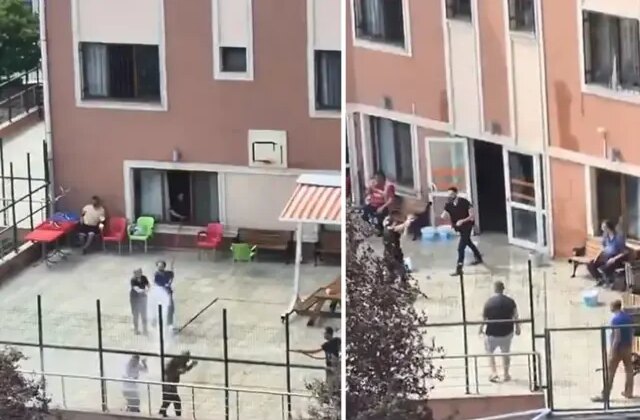Engelli bireyler ile görevlilerin su savaşı kamerada