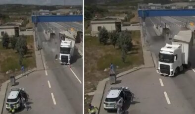 Gişelerde kontrolden çıkan TIR jandarma aracına çarptı: 5 yaralı