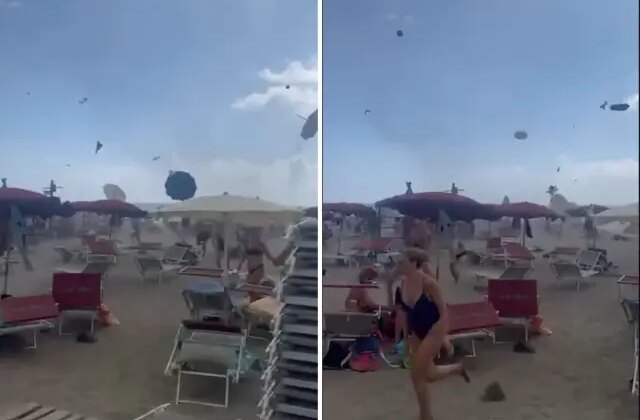 Hortum, plajı savaş alanına çevirdi: Turist canını zor kurtardı