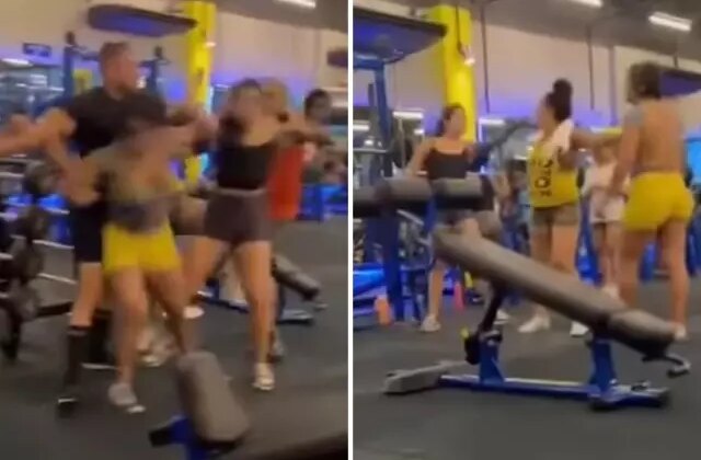 İki kadın arasında egzersiz aleti yüzünden çıkan kavga spor salonunu savaş alanına çevirdi