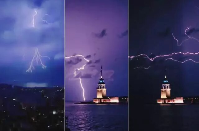 İstanbul’da şimşekler geceyi aydınlattı