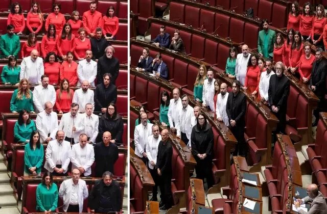 İtalya’da muhalefet vekilleri, parlamentoya Filistin bayrağının renklerini taşıyan kıyafetlerle girdi