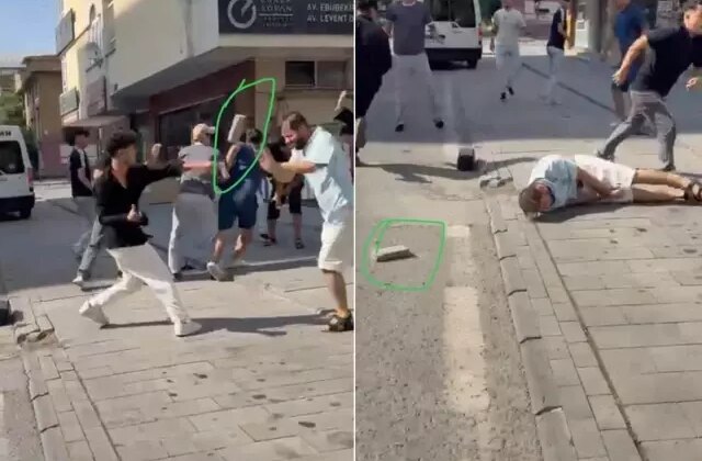 Kavga ettikleri kişiyi taşla bayılttılar! Dehşet anları kamerada