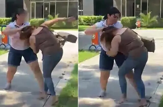 Kocasıyla birlikte bastığı kadını saçından sürükledi