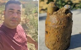 Zeytin bahçesini sularken bulduğu cisim asırlık top mermisi çıktı