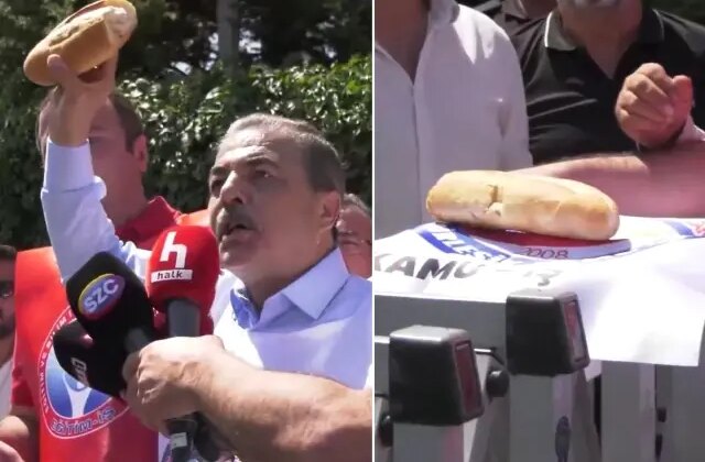 Memurlar sokağa indi! Çalışma Bakanlığı’nın önüne ekmek bıraktılar