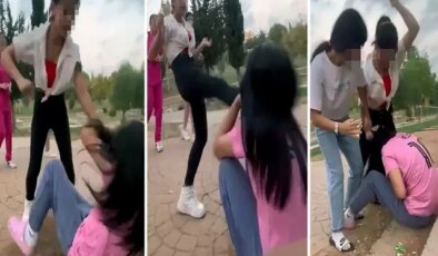 16 yaşındaki kız çocuğu, akranını tekme ve yumruklarla dövüp yerlerde sürükledi