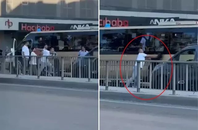 Minibüs şoförü kendisine korna çalan sürücüyü tekme tokat dövdü
