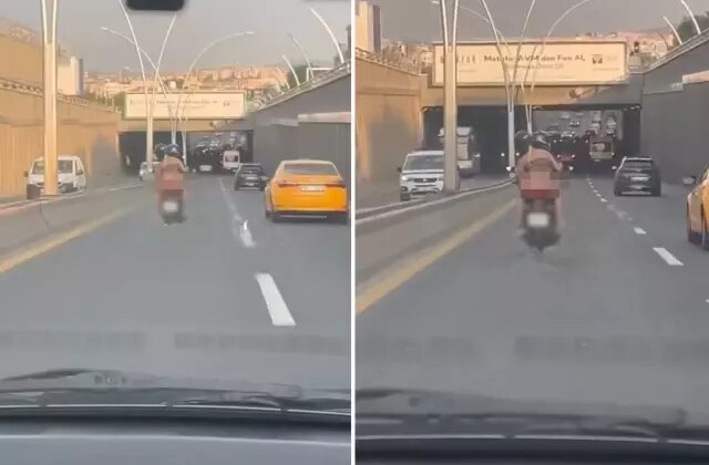 Motosikletin arkasında, iç çamaşırıyla seyahat etti