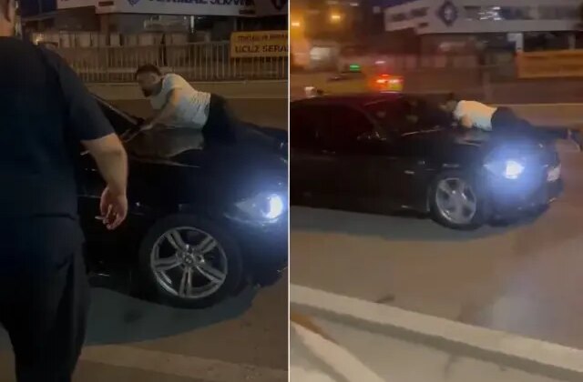 Nişanlısını başkasıyla basınca çıldırdı! Aracın kaputunda 1 kilometre gitti