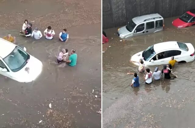 Denizli’de sağanak yağış hayatı felç etti, onlarca vatandaş alt geçitte mahsur kaldı