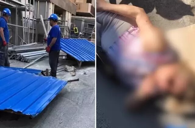 Rüzgarda savrulan demir pano, kadına çarptı