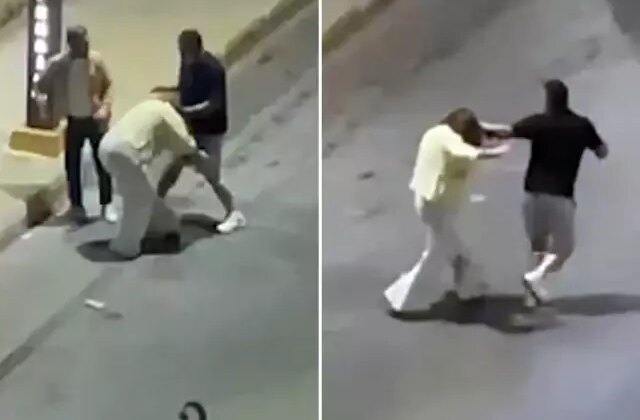 Sokak ortasında dövdüğü kadını saçından sürükleyerek arabaya bindirdi