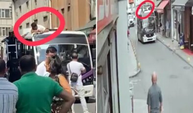 Sokaktaki kamerayı tamir ederken, dolmuşun üzerine düştü