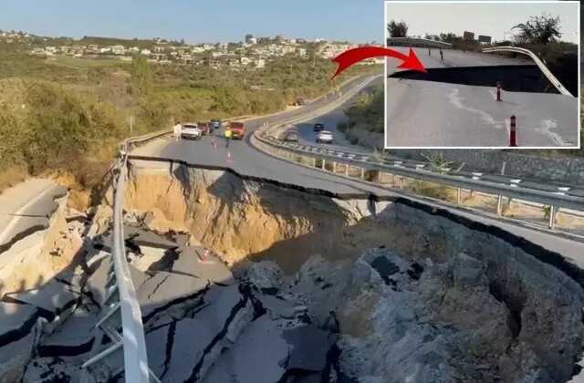 Söke-Kuşadası karayolunda çökme meydana geldi