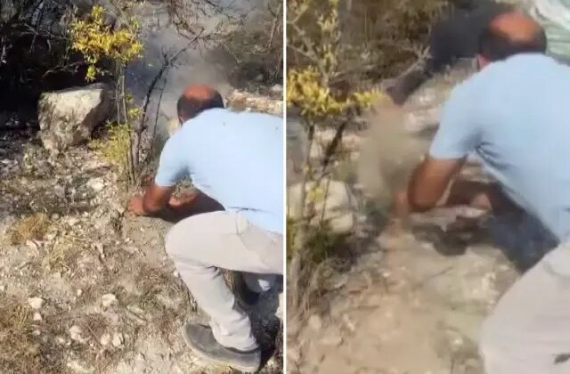Suyu biten vatandaşlar alevlere avuç avuç toprak atarak müdahale etti