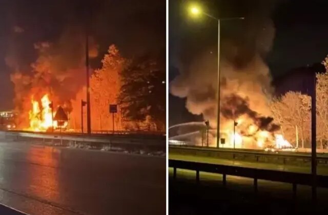 Tehlikeli anlar! Dorsesinde yangın çıkan tır alevlerle 8 kilometre ilerledi