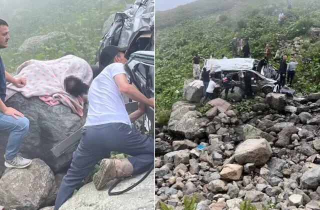 Turistleri taşıyan minibüs uçuruma yuvarlandı! Dere yatağında can pazarı