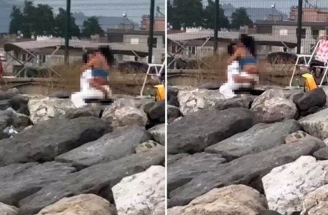 Yat limanında rezil görüntü: Kayaların üzerinde kimseye aldırış etmediler