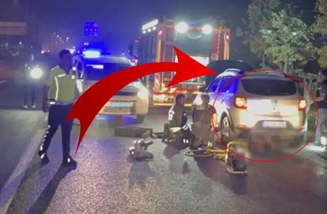 Yolun ortasına oturdu, altına aldığı araç metrelerce sürükledi