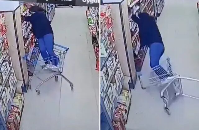 Zincir markette kahreden görüntüler! Rafları düzenlerken kabusu yaşadı