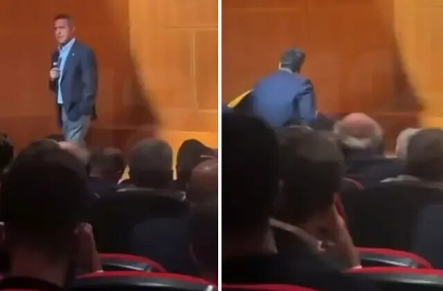 Ali Koç konuşma yaparken yere düştü