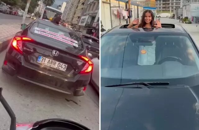 Aracının arkasına yazdığı yazıyla kızının doğum gününü tüm şehre kutlattı