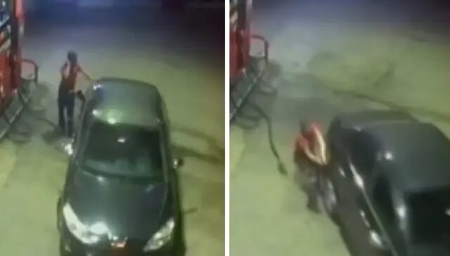 Benzin koyduğu araç hareket etti, elindeki fırlatıp aracı tutmaya çalıştı