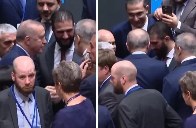 BM zirvesinde tarihi görüntüler! Şara ile Erdoğan’dan ayaküstü sohbet