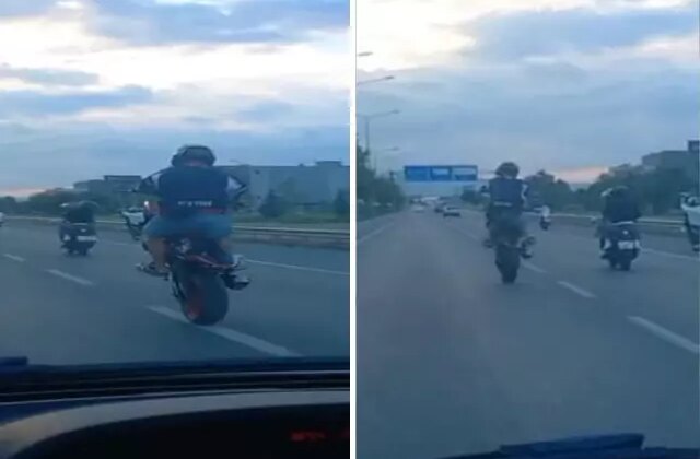 Seyir halindeki trafikte ön kaldırarak gittiler! Tepki yağdı