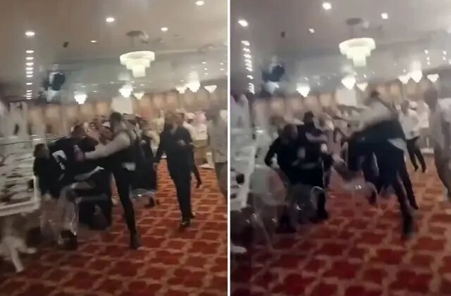 Düğün salonunda tekme tokat birbirlerine girdiler